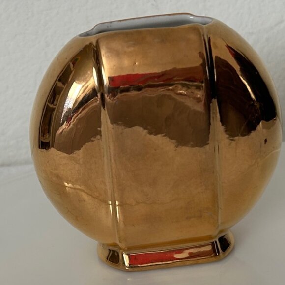 Vintage Round Gold Ceramic Vase - Picture 5 of 10